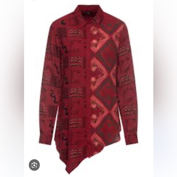 Desigual red asymmetric button up long sleeve. NWT. Size small. - Picture 2 of 5